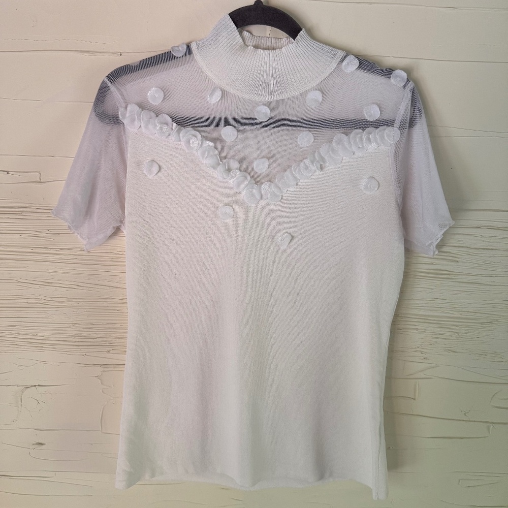 Vintage Antonio Valenti | Size M | White Textured Sheer Designer Blouse